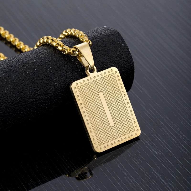 Hip Hop Fashion Square Letters Pendant Necklace for Men Stainless Steel Gold/Steel Color Rock style Letter Alphabet Jewelry Gift