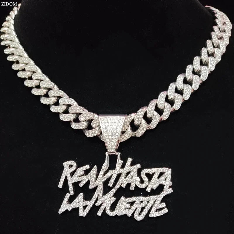 Hip Hop Letter Pendant Cuban Necklace For Women Men Shimmering Rhinestone Gold Silver Color Fashion Punk Style Party Jewelry