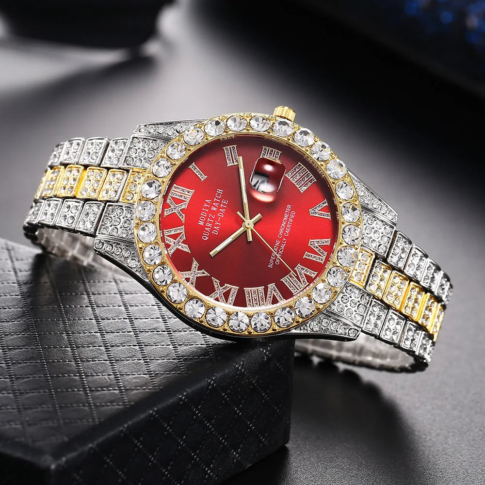 Hip Hop Iced Out Men Watch Full AAA Rhinestone Around Luxury Quartz Watches Round Clock Unisex Wrist Watch Gift For Boyfriend