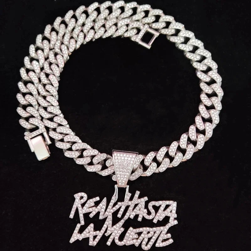 Hip Hop Letter Pendant Cuban Necklace For Women Men Shimmering Rhinestone Gold Silver Color Fashion Punk Style Party Jewelry