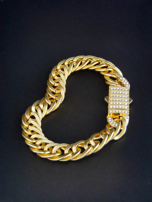 1 Piece Hip Hop Punk Style 14K Gold Plated Cuban Chain Style Chunky Chain Bracelet Necklace Set