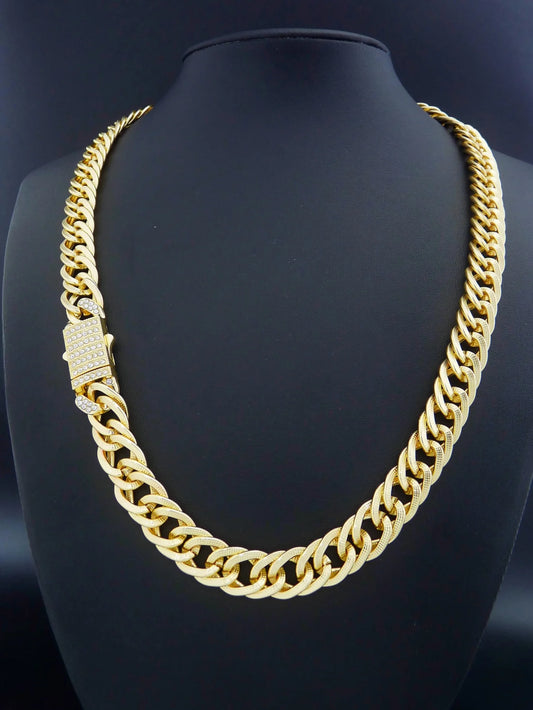 1 Piece Hip Hop Punk Style 14K Gold Plated Cuban Chain Style Chunky Chain Bracelet Necklace Set