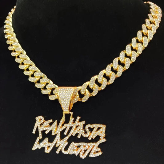 Hip Hop Letter Pendant Cuban Necklace For Women Men Shimmering Rhinestone Gold Silver Color Fashion Punk Style Party Jewelry