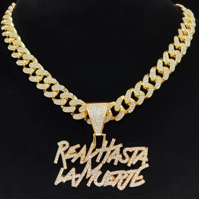 Hip Hop Letter Pendant Cuban Necklace For Women Men Shimmering Rhinestone Gold Silver Color Fashion Punk Style Party Jewelry