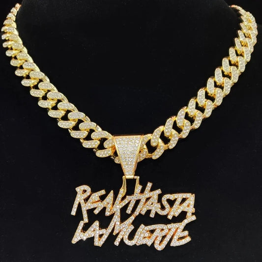 Hip Hop Letter Pendant Cuban Necklace For Women Men Shimmering Rhinestone Gold Silver Color Fashion Punk Style Party Jewelry