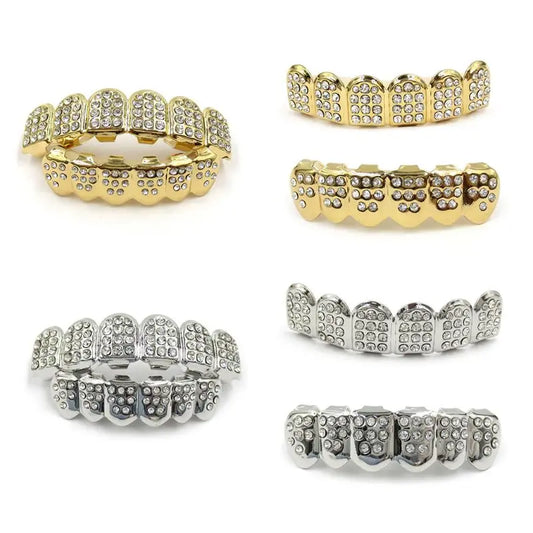 New Fshion Hip Hop Gold Silver Colour Iced Out CZ Teeth Grillz Top Bottom Men Women Jewelry Party Gifts